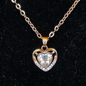 Rose Gold Heart Pendant Necklace with Clear Crystal